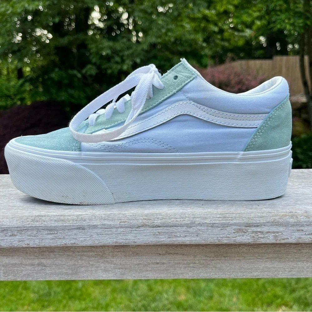 Vans Old Skool Stackform Soft Suede Side Stripe Baby Blue & White Shoes Sz 7.5 - Picture 5 of 16